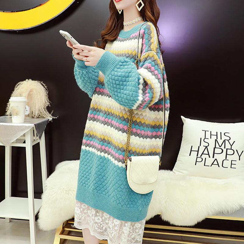 Autumn Winter Mid-length Sweater Skirt Women Loose Casual Fashion Pullovers Long Sleeve Knit Bottoming Skirt Women
