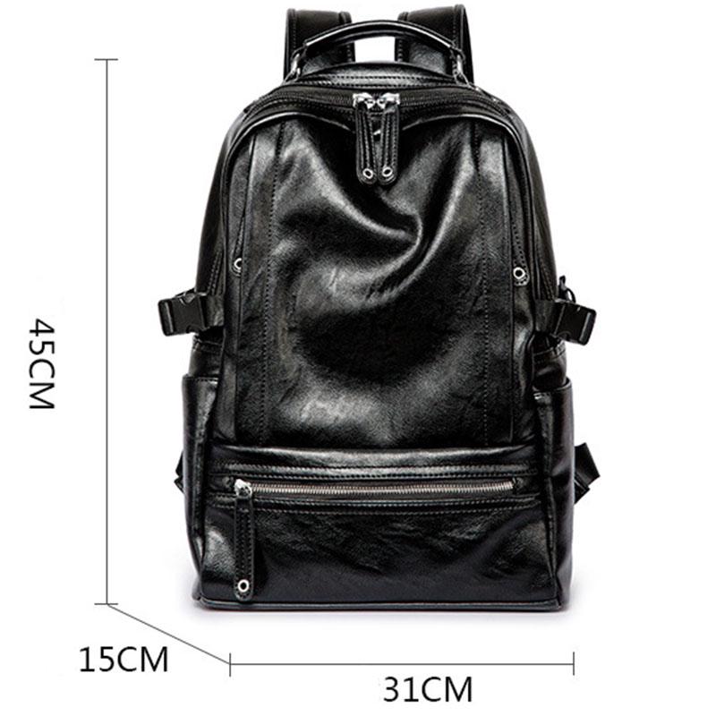 Student Large Capacity Backpack Men PU Leather Waterproof Outdoor Sports Travel Bag Computer Bag