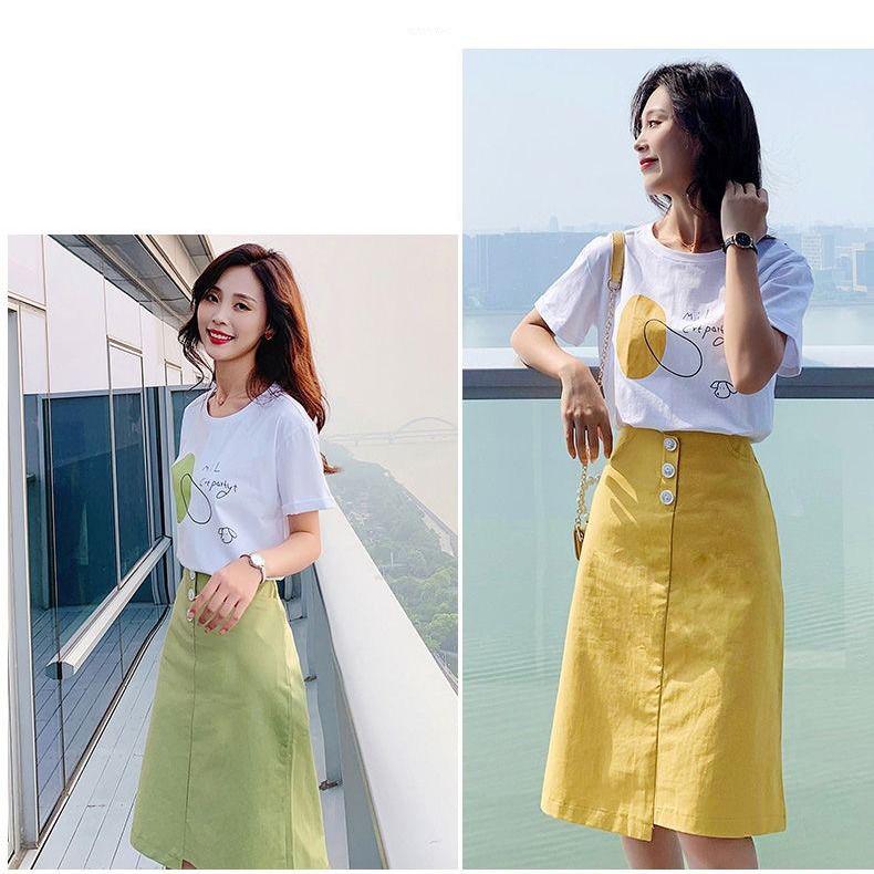 Fashion Skirt Summer Women Skirt Cotton Single-breasted Green Skirt Plus Size Casual Skirts Pocket Sexy Skirts Women