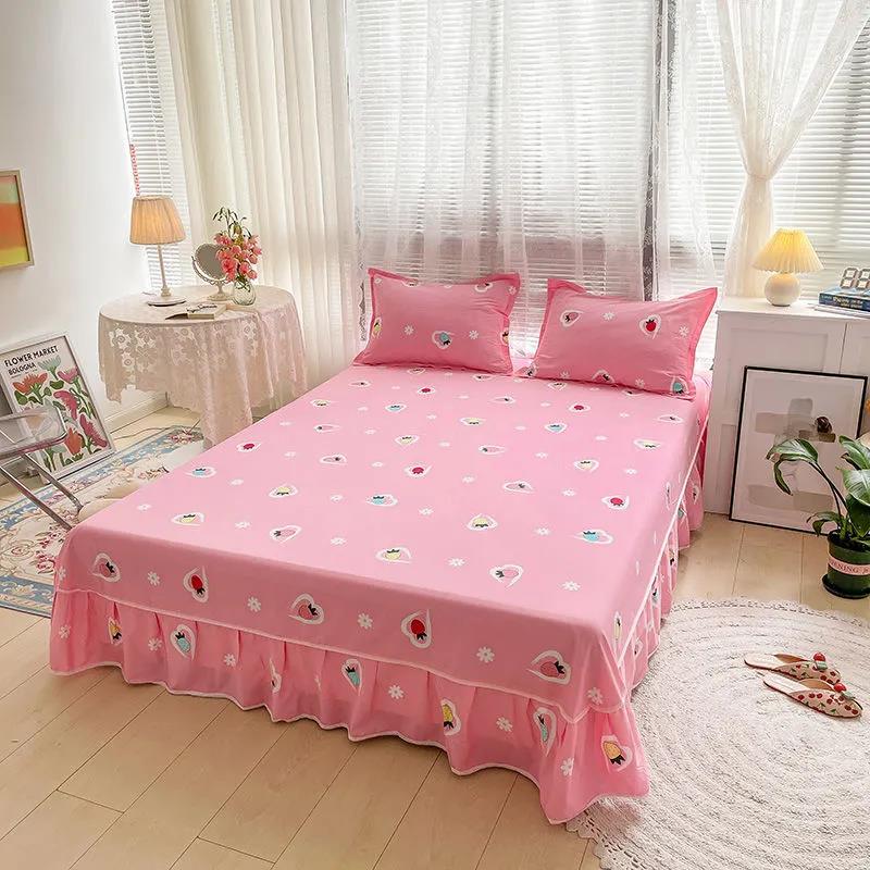 100% Cotton Korean Print Mattress Cover One Piece Simmons Non-slip Dustproof Protective Cover