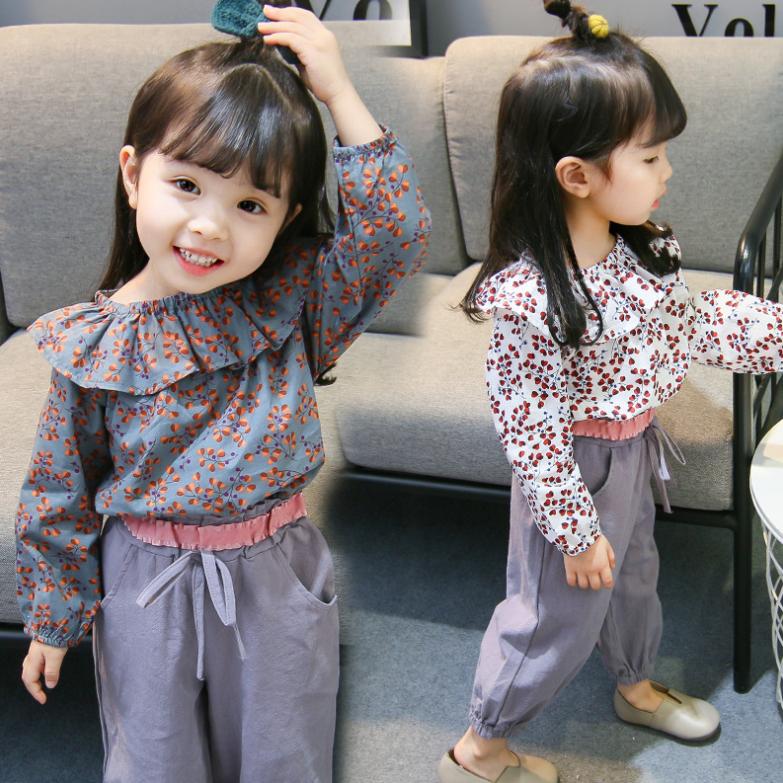 Korean Version Long Sleeve Girls' Spring and Autumn Children's Wear Floral Suit for 0-1-2-3-4 Years Old Infants