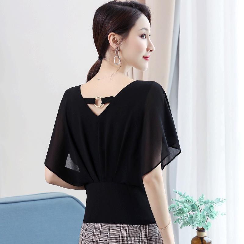Summer Chiffon Shirt Short-sleeved Women's Temperament V-neck Bat-sleeve Cover Arm Thin T-shirt Women's Top