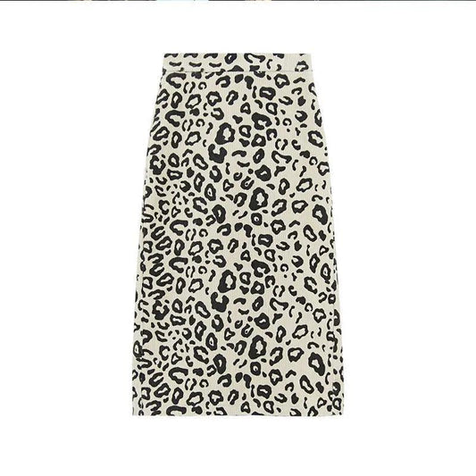 Net Red Corduroy Elastic Skirt Autumn and Winter Women's Mid-length Skirt High Waist Leopard Print Hip Skirt Trend