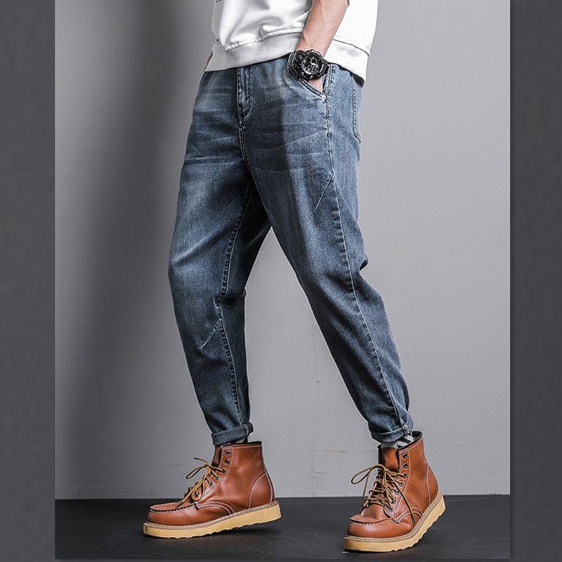 Men's Jeans Loose Straight Feet Simple and Versatile Ripped Feet Casual Nine-point Harem Pants