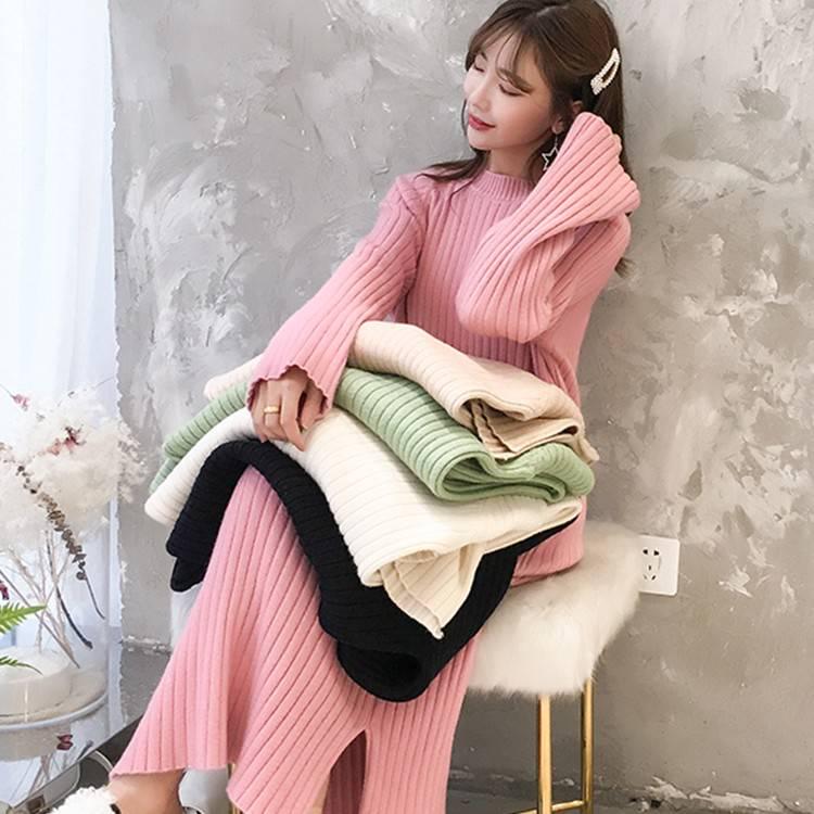 Pullover women's long paragraph over the knees loose 2019 autumn and winter new bottoming knit dress