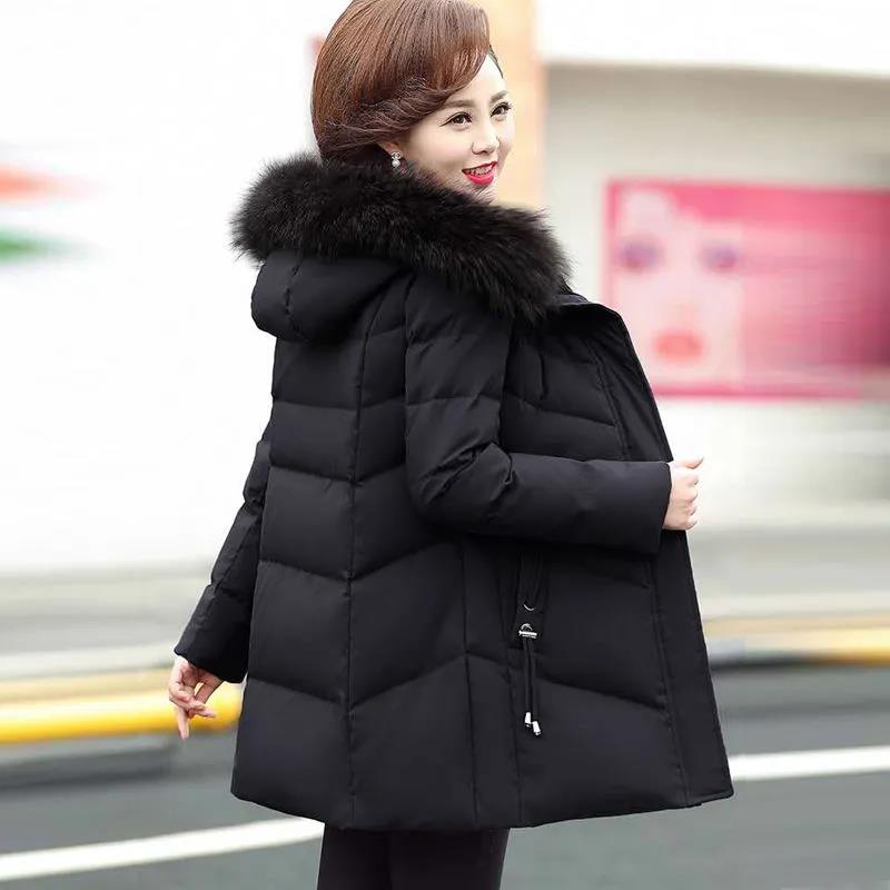 Middle-aged and Elderly Pure Color Simple Down Cotton Jacket Mid-length Spring and Autumn Women's Clothing