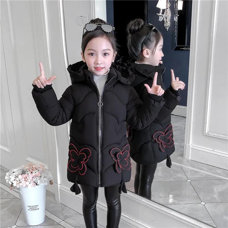 Girls' Winter Coat with Butterfly Decoration Beautiful Jacket Children's Down Padded Jacket Girl Mid-length Thicken Jackets