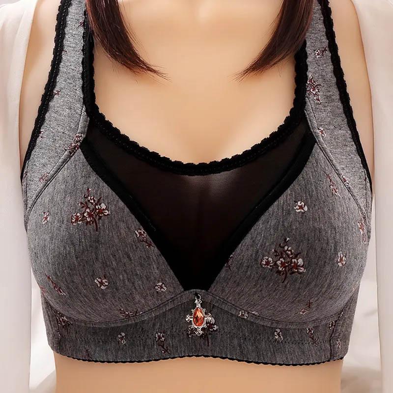 Ladies Cotton Thin Section Gather No Steel Ring Large Size Anti-glare Anti-sagging Top-up Shape Breathable Bra