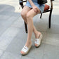 7cm High-heel Sandals and Slippers Slope-heel Ladies Slippers Thick-soled Non-slip Leather Mother Shoes Beach Shoes Casual Shoes Outdoor Slippers