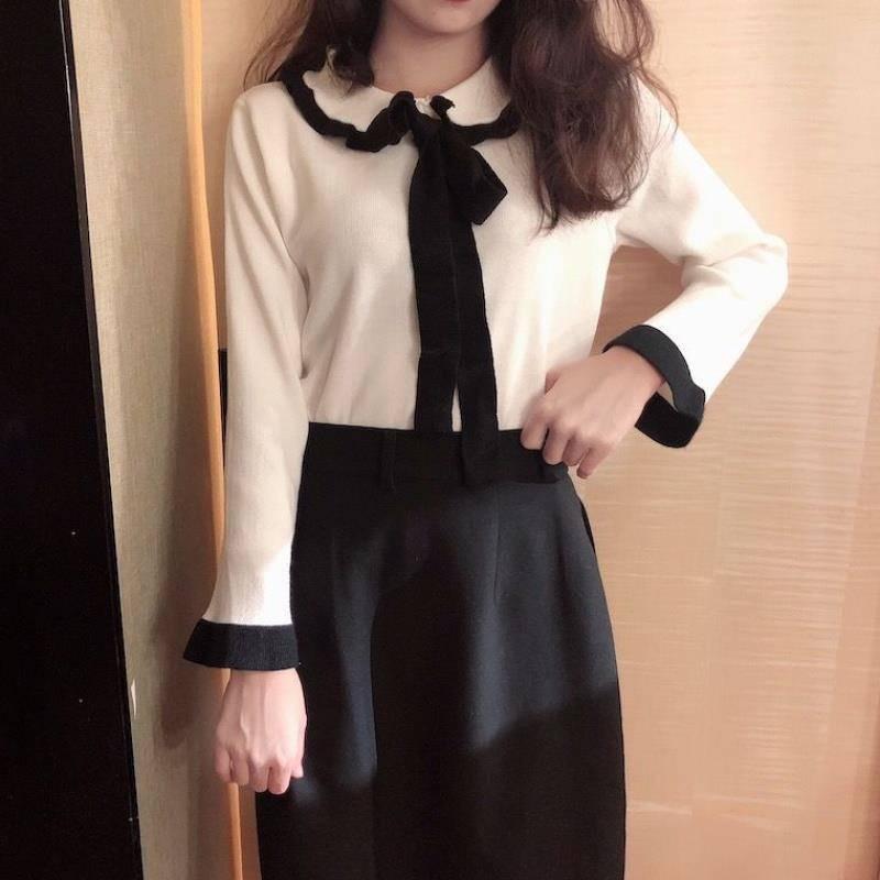 Knitwear Autumn and Winter New Female Foreign Body Slim Slimming Wooden Ear Long-sleeved Shirt
