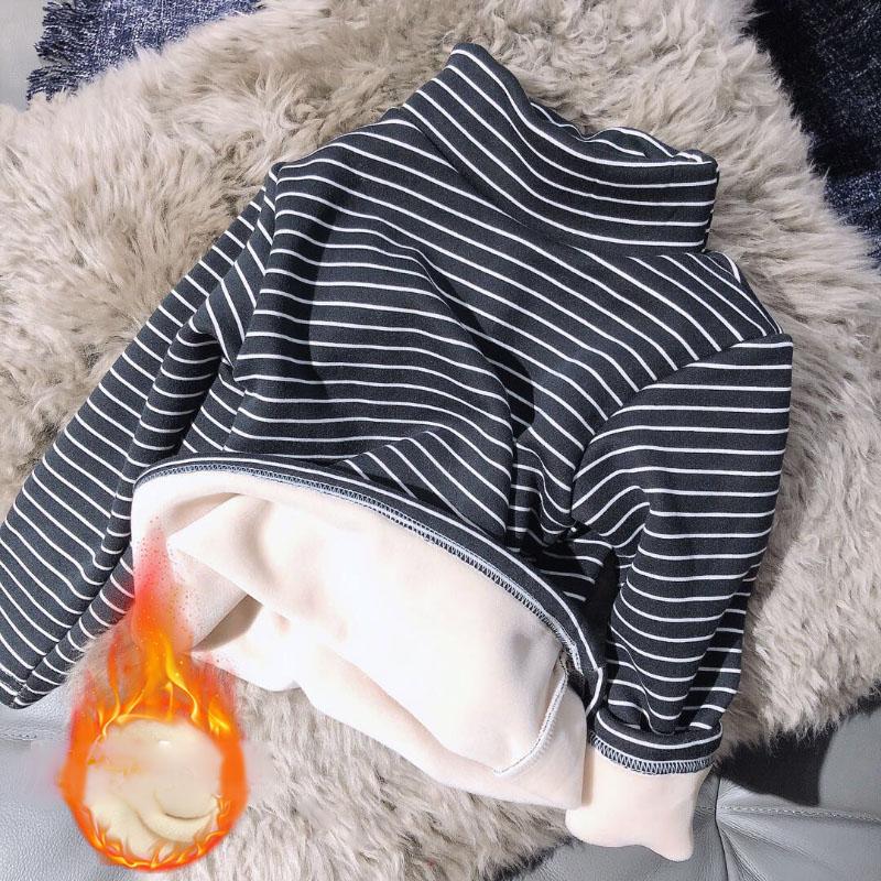 Girls Middle-collar Bottoming Shirt Plus Velvet Padded Long-sleeved Children's Warm Top Half High Collar