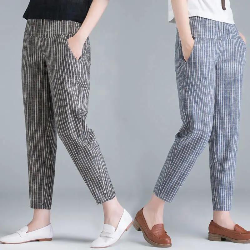 Summer Thin Cotton-linen Cropped Trousers Women Loose Large Size Casual High-waist Harem Pants Nine-point Cotton and Linen Pants Women