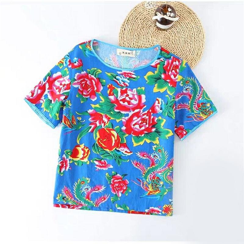 Chinese Style Printed Clothes Safflower T-shirt Lovers Personality Trend Top
