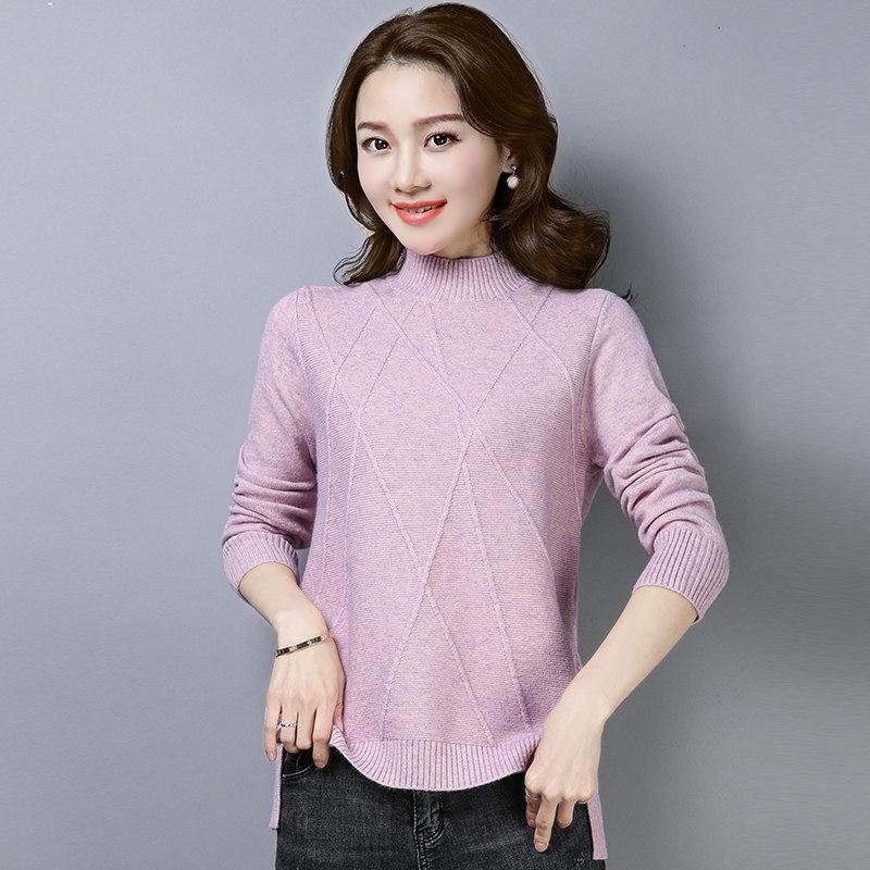 Women Half turtleneck Sweater Pullover Long Sleeve chic female loose Knitted Sweaters with buttons