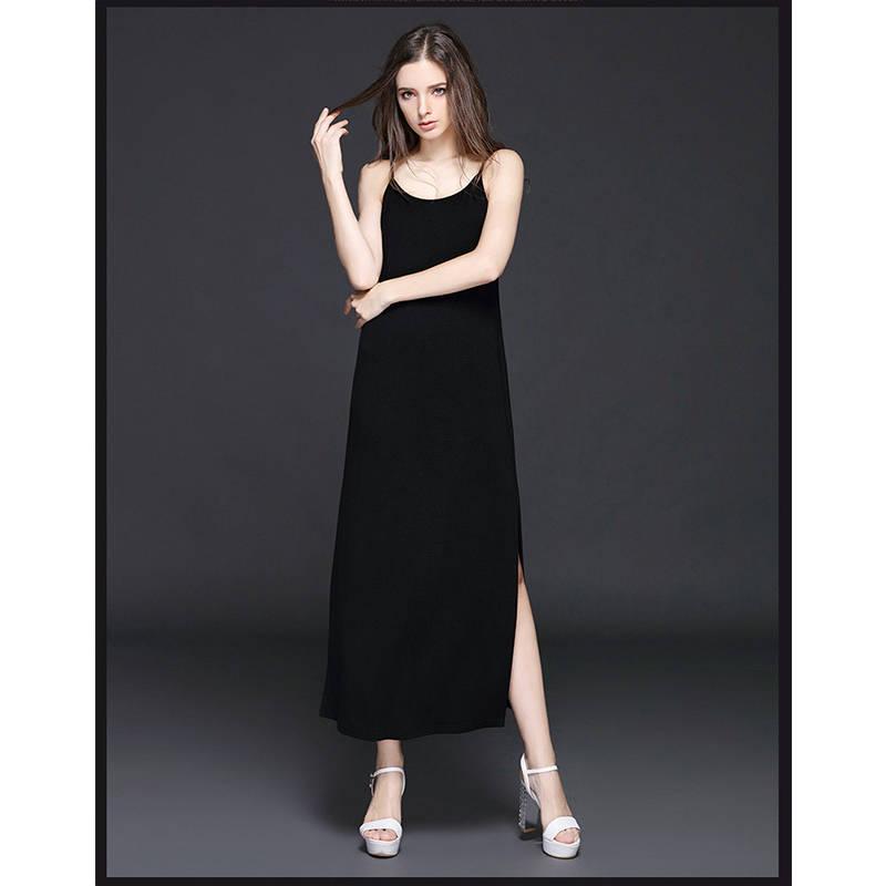 Sexy Maxi Dress Summer round Neck Spaghetti Strap Dress Blackless Elastic Long Dress for Party