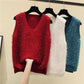 Spring and Autumn V-neck Knitted Vest Tweed Fabric Loose Sweater Women's Tassel Sleeveless Women's Top