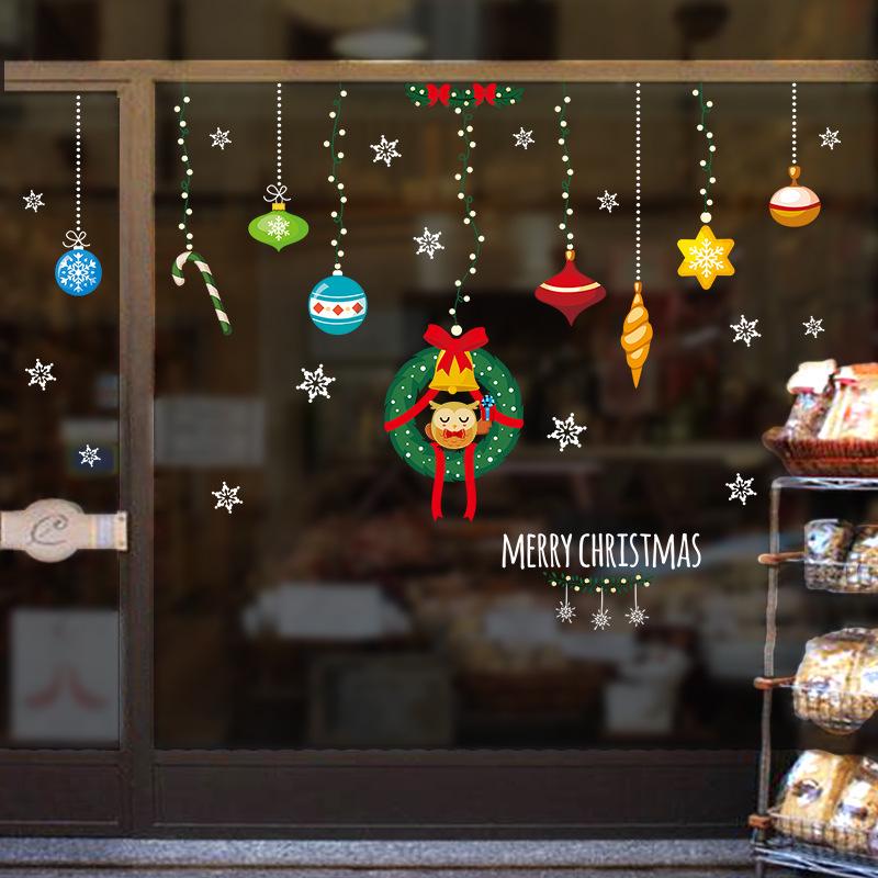 Double-sided Christmas ball ornaments glass window storefront removable wall stickers