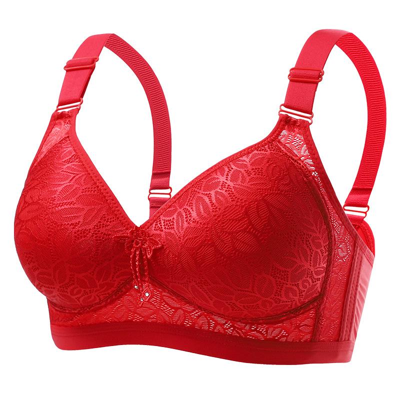 Women Plus Size Gather Anti-sagging Adjustable Bra Thin Mold Cup Four-breasted Rimless Sweat-absorbent Comfortable Jacquard Beautiful Back Bra