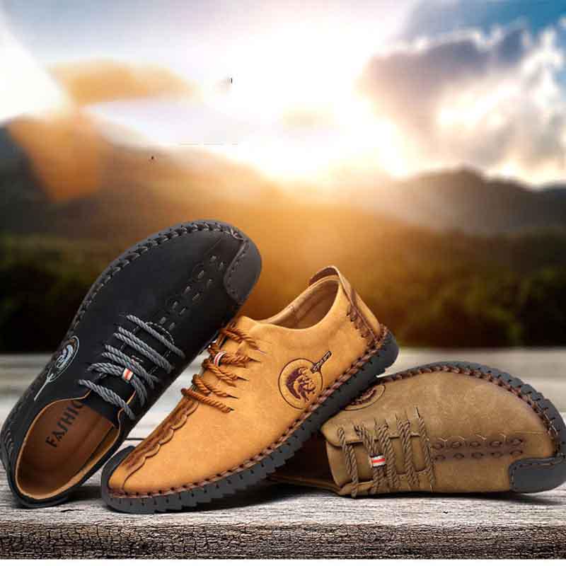 Genuine Leather Handmade Shoes Low-top Soft Bottom Peas Shoes Large Size Men's Shoes Father Shoes