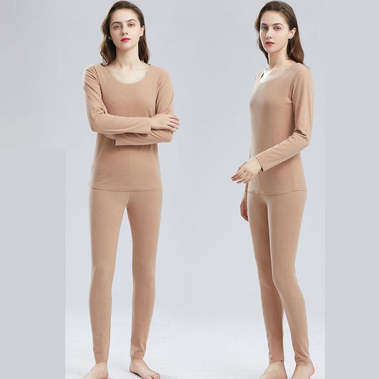 Women Autumn Clothes Winter Thermal Underwear O-neck Tops Pants Female Tight Suit Thicken Windproof Soft Lining Long Sleeve High Elasticity Slim
