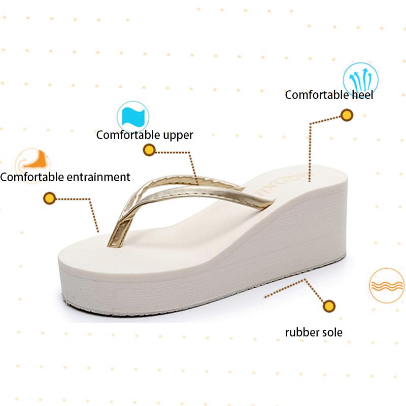 Thick-soled and High-heeled Flip Flops Casual Thin Strap Sponge Cake Sandals and Slippers Female Summer Flip Flops Non-slip Soft Beach Shoes