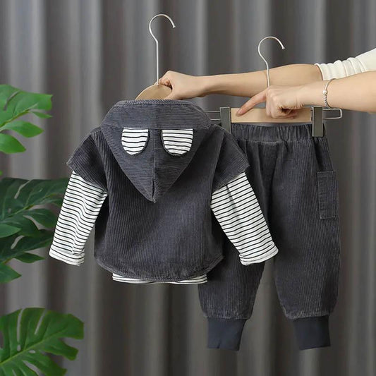 Girls Spring and Autumn Suit Baby Cute Pullover Long Sleeve Hooded Clothes Rabbit Ear Decorative Top + Pants Casual Style Two-piece Set