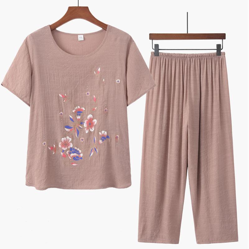WTEMPO Short Sleeve Loose Casual Two-piece Set Middle-aged Women's Plus Size 2pcs Suit  Spring and Summer Short Sleeve Loose Casual Two-piece Set