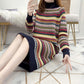 Ethnic Style Color Matching Turtleneck Sweater Women Loose Mid-length Base Sweater Skirt Autumn and Winter