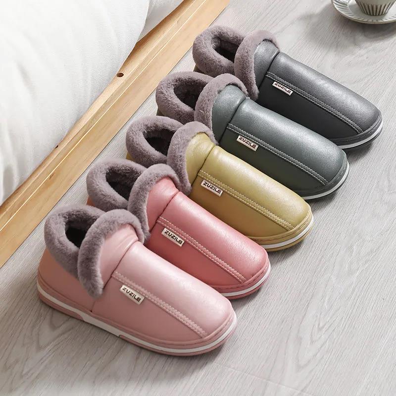 Waterproof Cotton Drag Winter Warmth PU Waterproof Non-slip Indoor Home Bag with Cotton Shoes To Keep Warm Soft and Comfortable