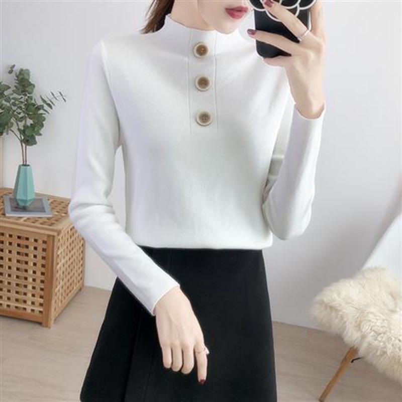 Women's  Button Turtleneck pullover  long sleeve slim bottoming Knit sweater jumpers top winter