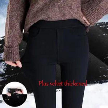 Plus Velvet Leggings For Women's Outer Wear Autumn And Winter Thickened High Waist Slimming Black Thin Tight-fitting Magic Feet Pencil Pants
