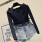 Autumn Slim V-neck Pullover Sweater Feminine Halter Neck Off-shoulder Knit Sweater Top Stretch Knitwear jumper