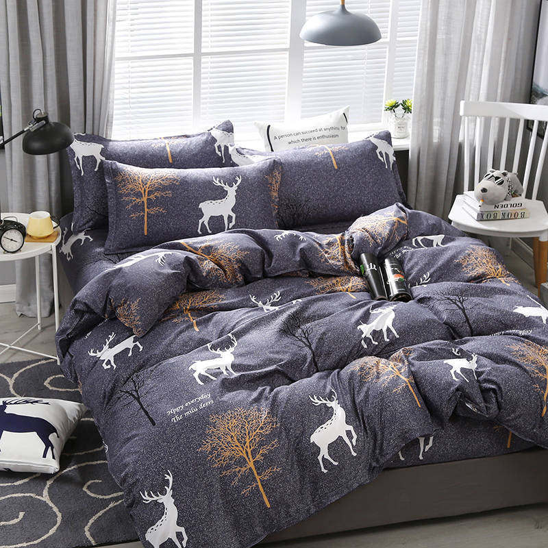 Net Celebrity Four-piece Bedding Cartoon Bed Linen Quilt Sanding Three-piece Student Bedding