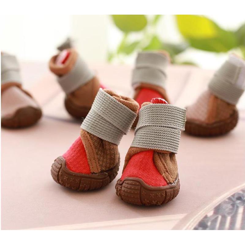 Pet Dog Shoes Small Dogs Cotton Shoes Teddy Walking Shoes A Set of 4 Puppy Shoes Keep Warm Winter Anti-skip Footwear Pet Dog Wear-resistant Snow Boots