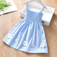 Children Dress Girls' Summer Thin Dress Suspender Dress Plaid Off Shoulder Chrysanthemum Princess Dress Ruffle