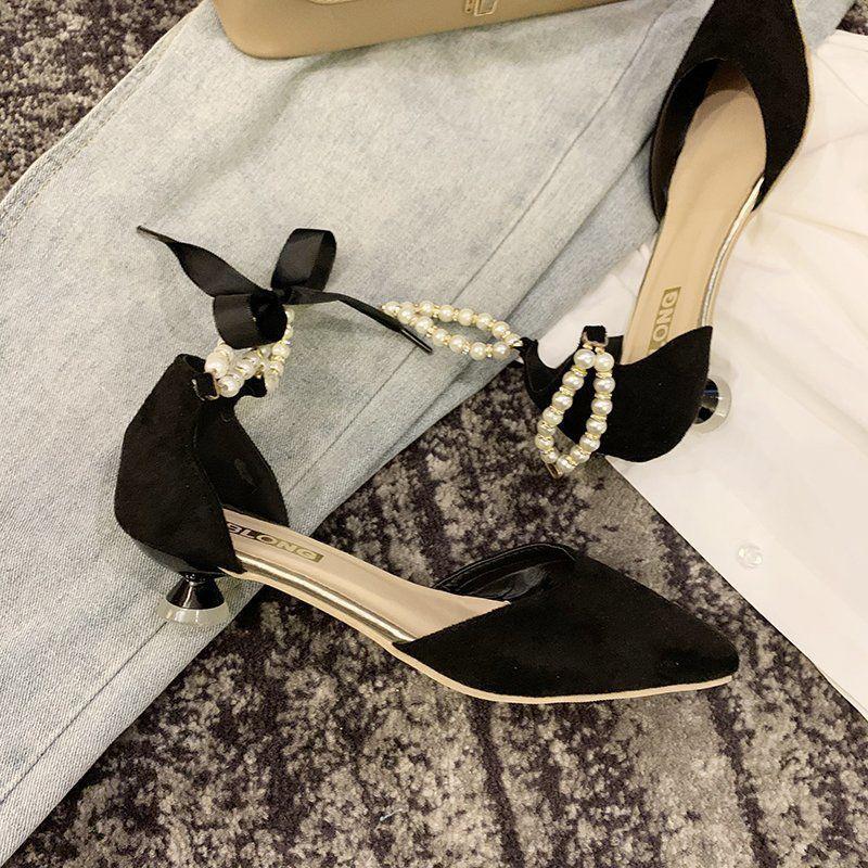 High Heels Female Stiletto Hollow Shoes Pointed Toe Spring and Summer All-match French Style Small High Heel Sandals Lace-up Single Shoes