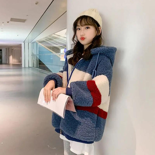 Girls Quilted Jacket Korean Girl Children's Clothing Plus Velvet Thick Windproof Warmth Hooded Winter Clothing