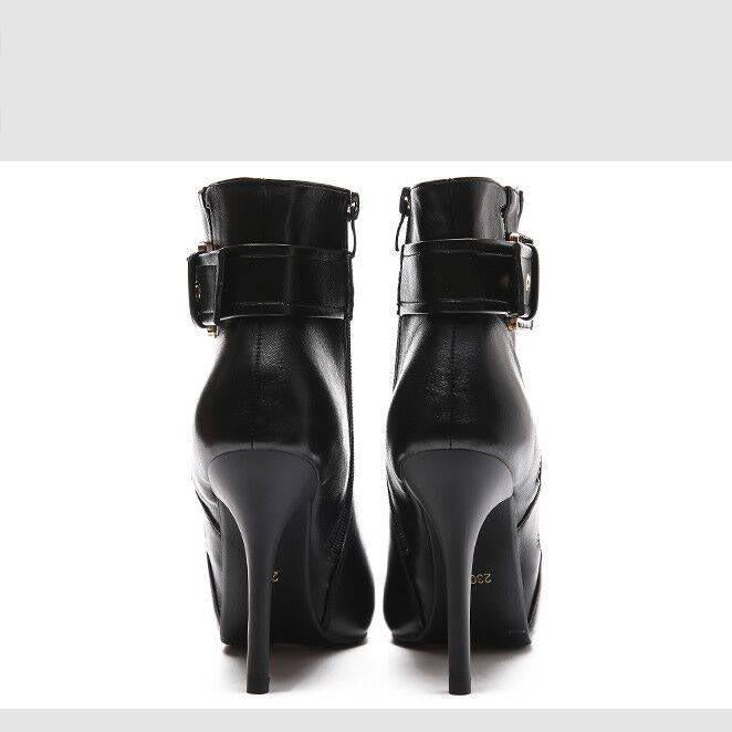 Women's Short Boots Leather Winter Martin Boot Pointed Toe High Heel Stylish Ankle Zipper Warm