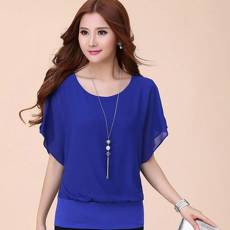 Summer Women Blouse Chiffon Batwing Shirts Tops Casual Solid Korean Loose