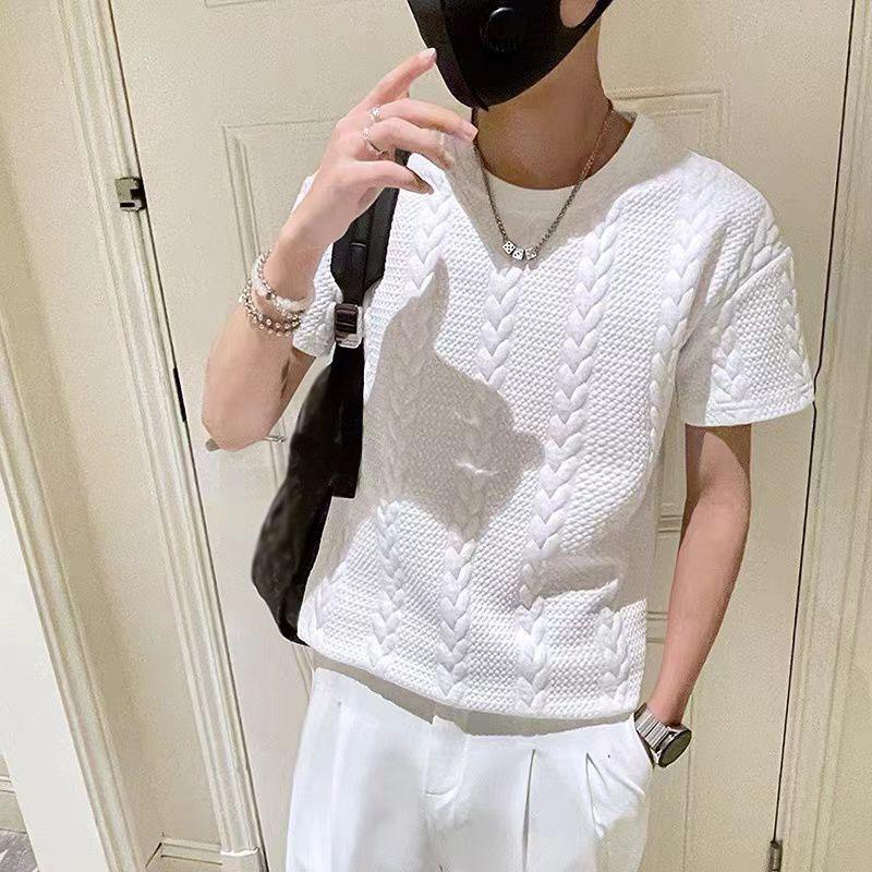 Summer Solid Color T-shirt Men's Ins Tide Brand Three-dimensional Striped Short-sleeved Trend Half-sleeve Trend Half-sleeve
