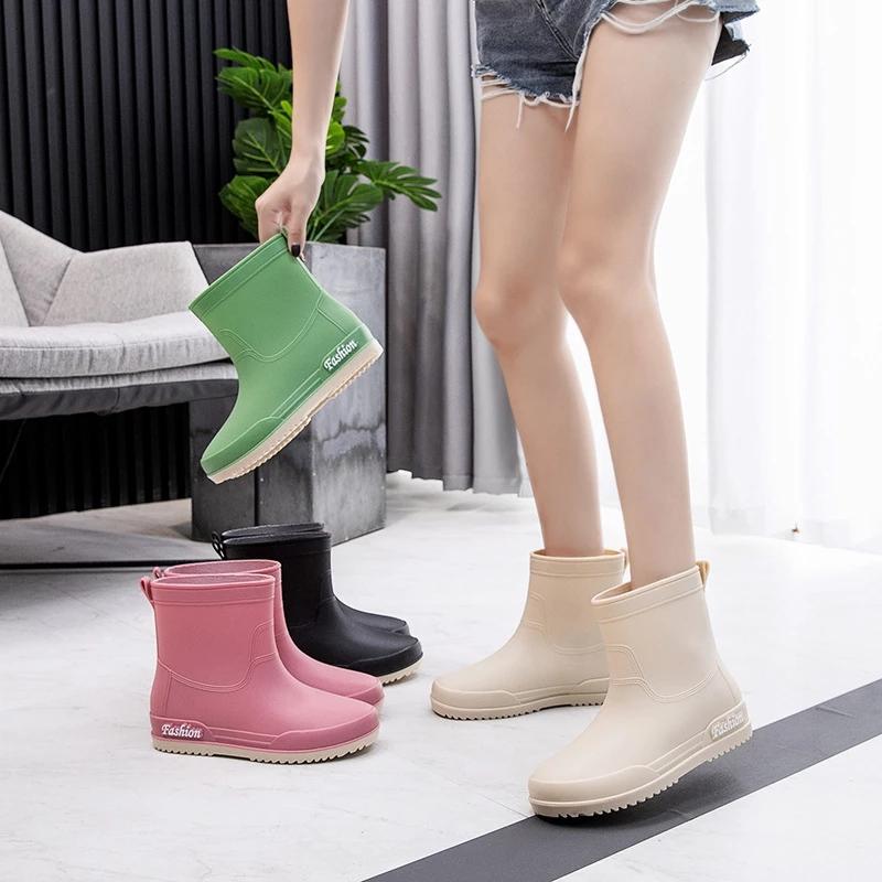 Waterproof Rain Boots for Girls Women Work Shoes Non Slip Anti Skip Water Shoes Pink Boots PVC 36-40 Size Fashion