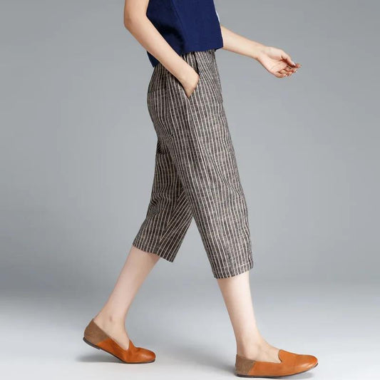Summer Thin Cotton-linen Cropped Trousers Women Loose Large Size Casual High-waist Harem Pants Nine-point Cotton and Linen Pants Women