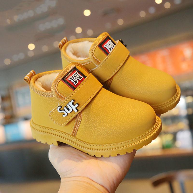 Children's Solid Color Snow Boots Winter Waterproof Cotton Boots Kid's Non Slip Plush Martin Boots