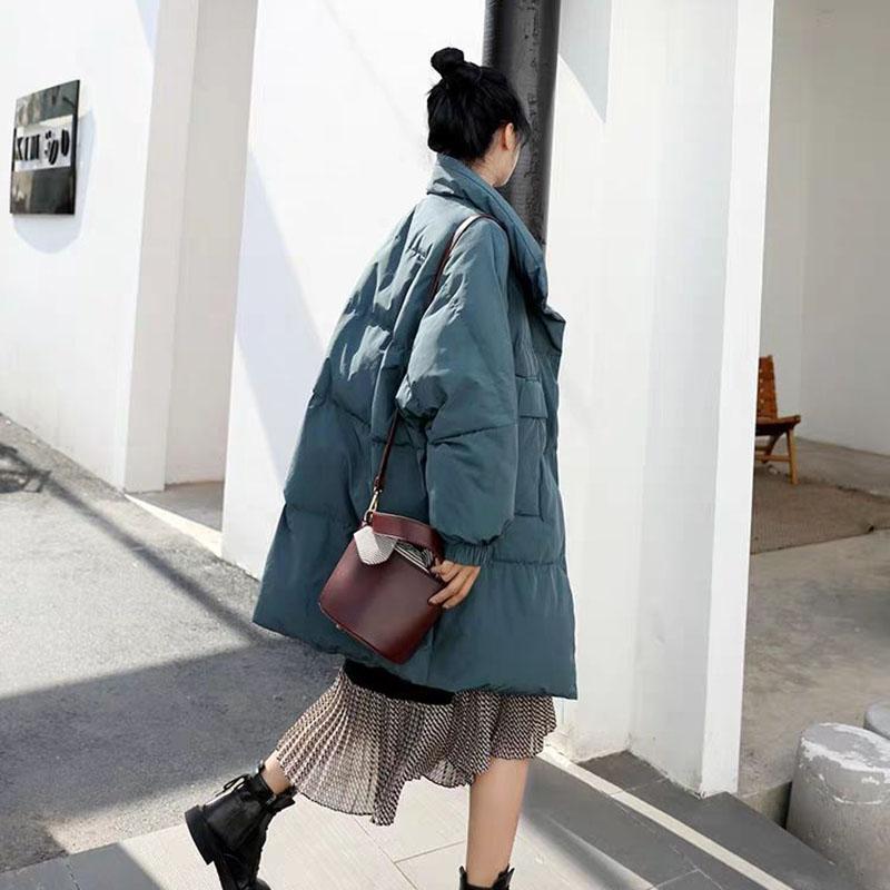 Winter Mid-length Loose Cotton Coat Ins Style Solid Color Casual Jacket Stand Collar Thickened Female Coat