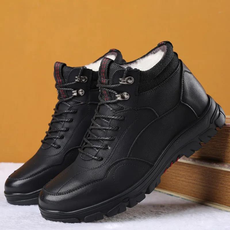 Cotton Shoes Men's Winter New Leather Wool Fur Sport Casual Shoes Plus Velvet Warm Leather Shoes