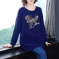 Letter Butterfly Rhinestones Pullovers Tees Spring Autumn Women Clothing Fashion Casaul Long Sleeved Round Neck T Shirt Female Loose Tops