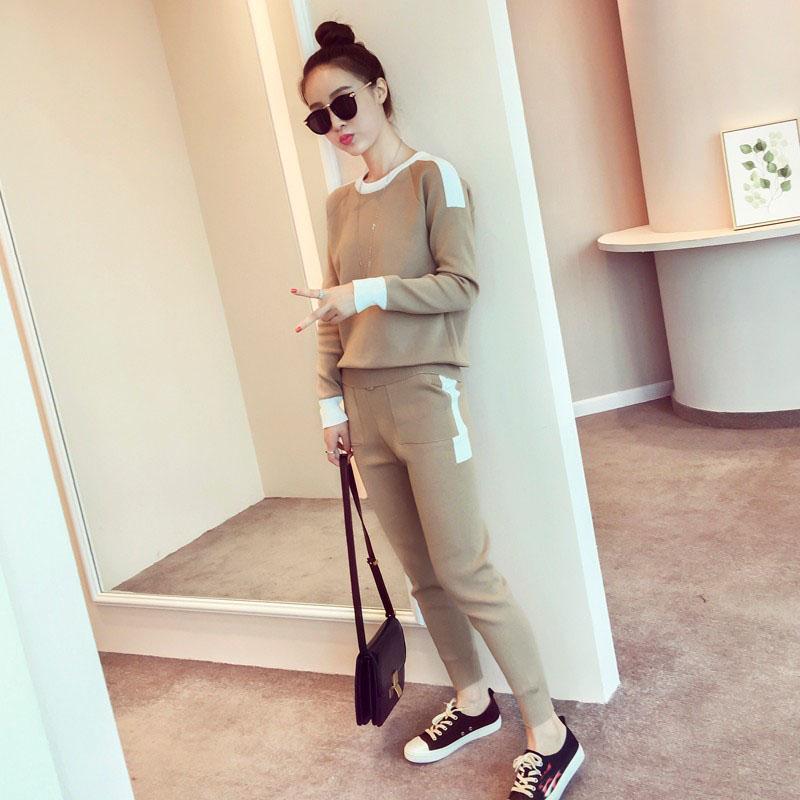 2pcs/set Women Outfits Soft Knit Suit O-neck Pullover Sweater and High Wasit Knitted Pants Two Piece Set Tracksuits