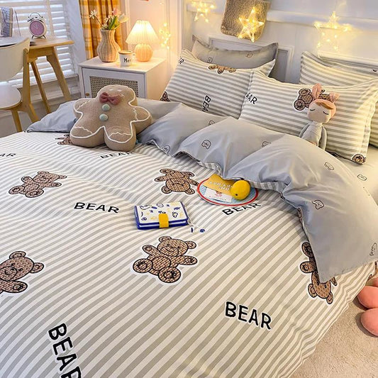 Four-piece Bedding Cotton Quilt Cover Single and Double Cartoon Printing Mattress Cover Bedroom Bed Linen Quilt Cover