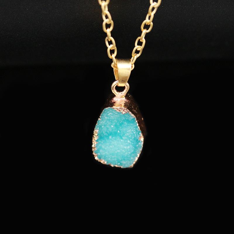 Natural Resin Crystal Stone Necklace Jewelry Fashion Geometric Gemstone Clavicle Chain