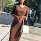Autumn and Winter Fashion Padded Sweater Skirt Mid-length Over The Knee V-neck Knitted Dress Slim Inner Base Bag Hip Skirt